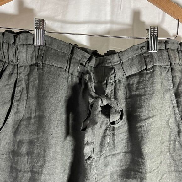 Anthro Cloth & Stone Grey Linen Wide Leg Raw Hem Crop Pants :Sz M - Picture 7 of 9
